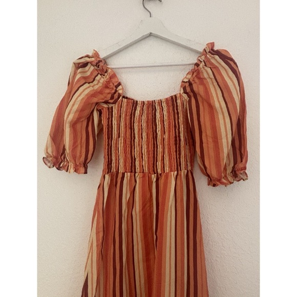 NWOT‎ Charlie Holiday Coastal Midi Dress Linen Blend Orange Stripes Women's 4 - Picture 8 of 13